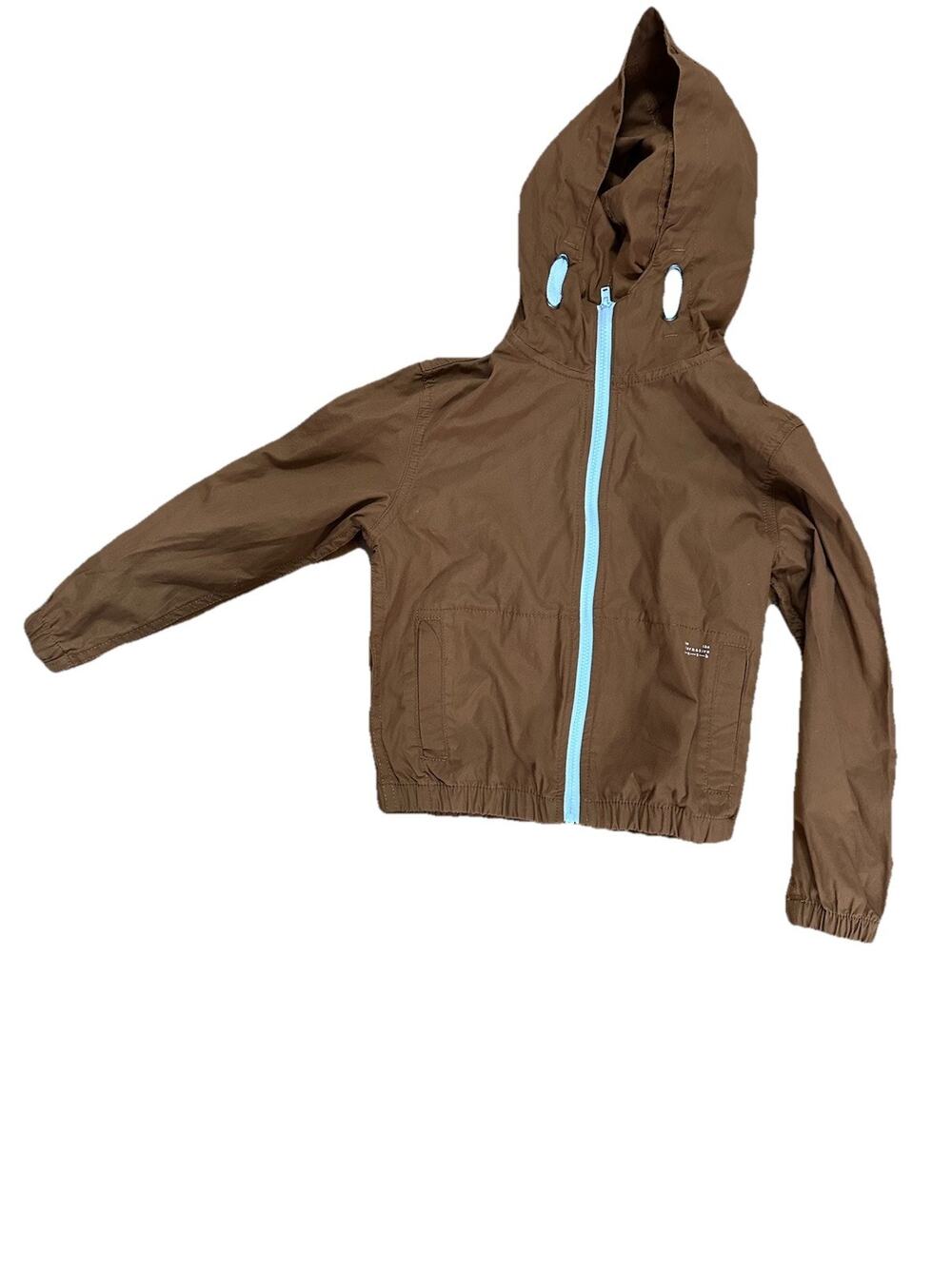 DENIM & FLOWER Boy’s Brown Zip Up Windbreaker Light Jacket with Hoodie Size 5/6